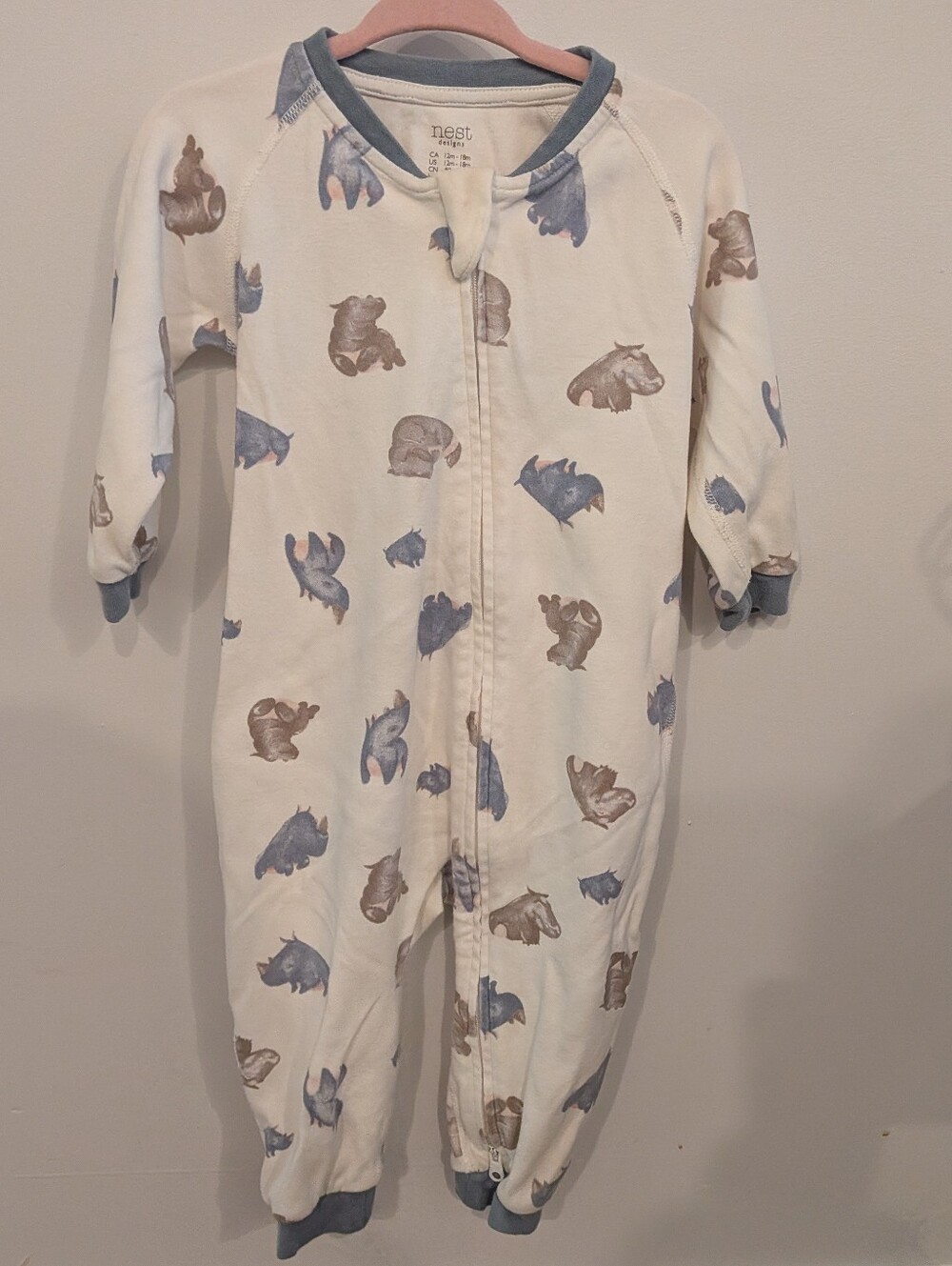 Nest Designs Bamboo Pima Long Sleeve Footed Sleep Bag - Hippos